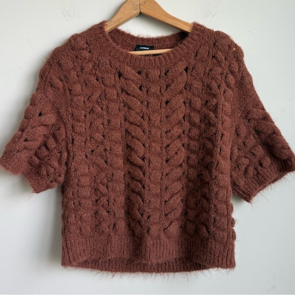 Express Open Stitch Cable Knit Short Sleeve Sweater  XS - Picture 2 of 5
